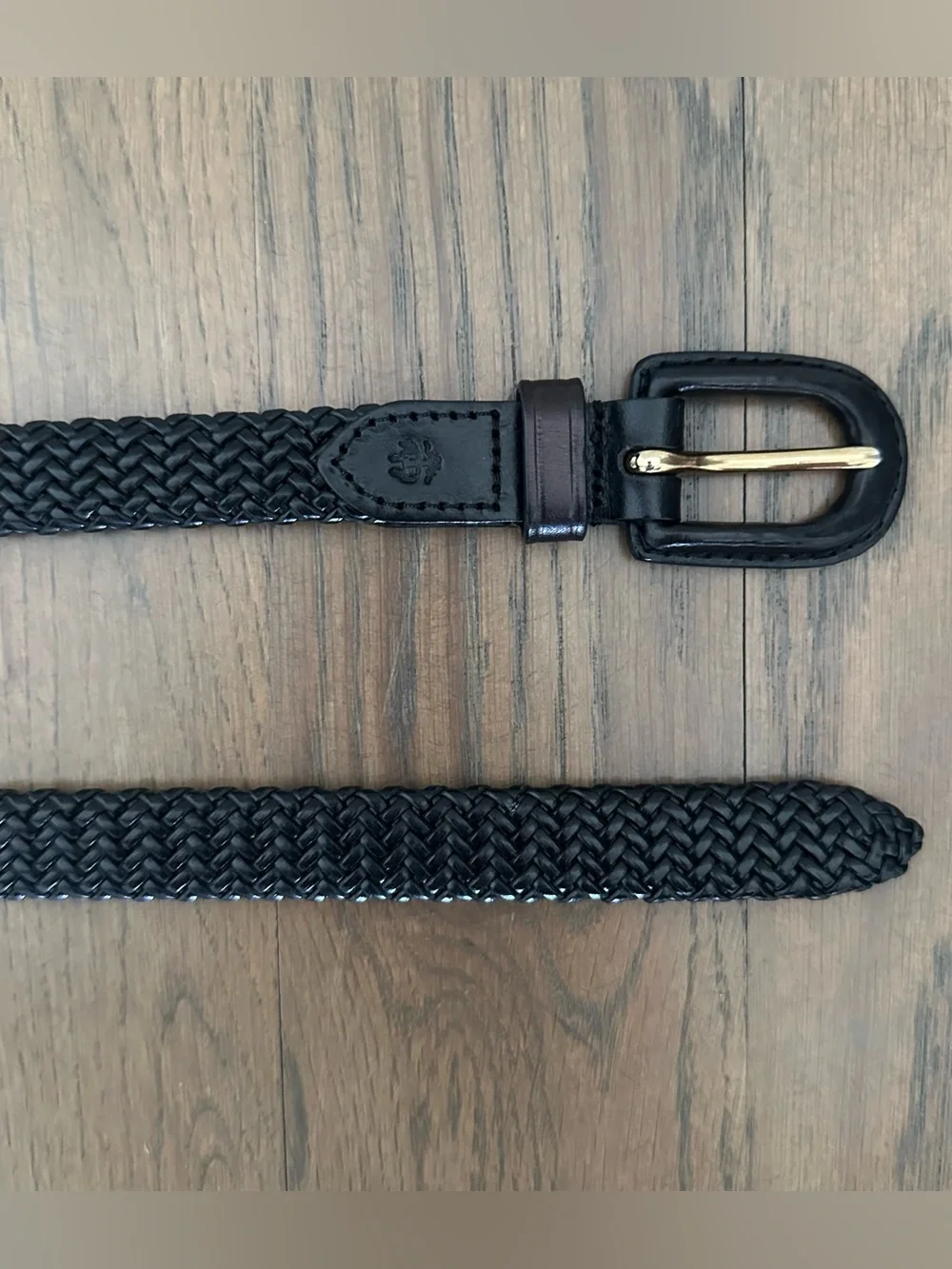 Brooks Brothers Narrow Braided Woven Glossy Leather Belt in Black Size Medium